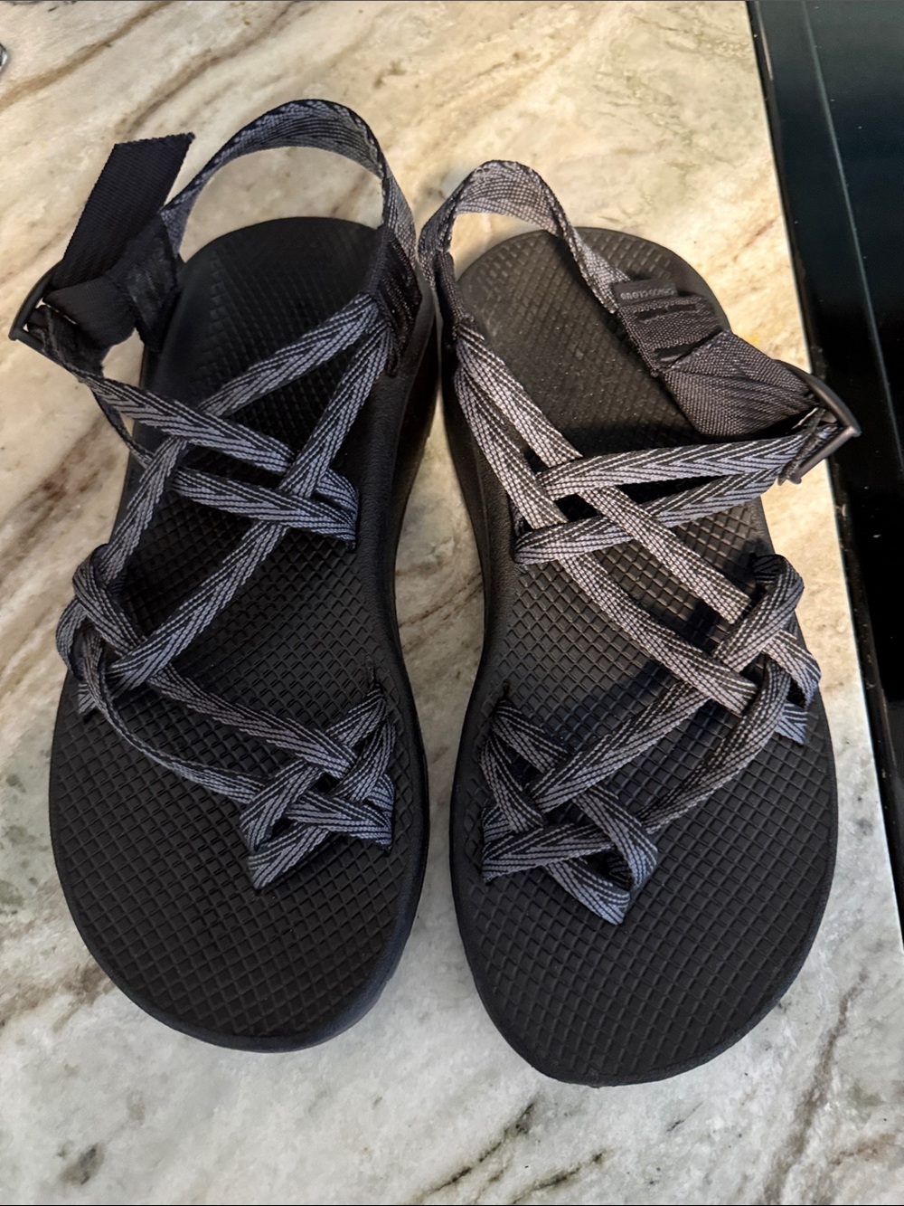 Chaco Women's Black Sandals with Gray Webbing Straps